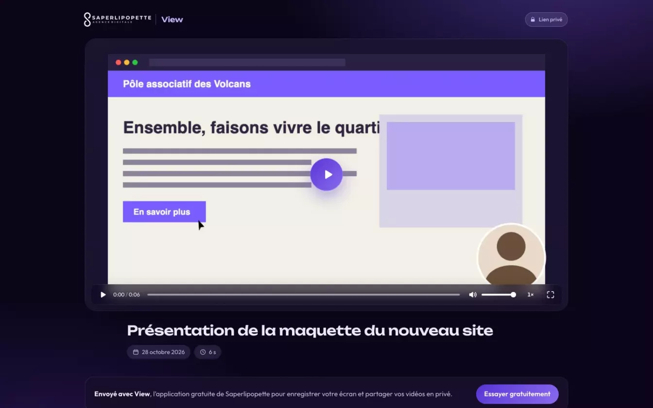 Page de visionnage d'une vidéo privée envoyée avec Saperlipopette View