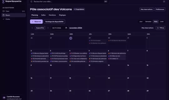 Vue du mois des réservations dans Saperlipopette Room
