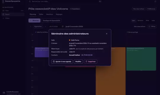 Détail d'une réservation sur deux jours dans Saperlipopette Room