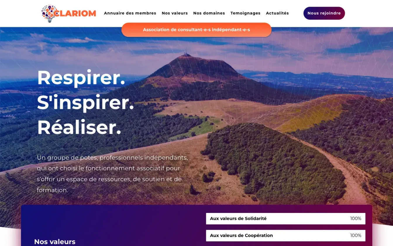 Page d'accueil du site de Clariom Conseil