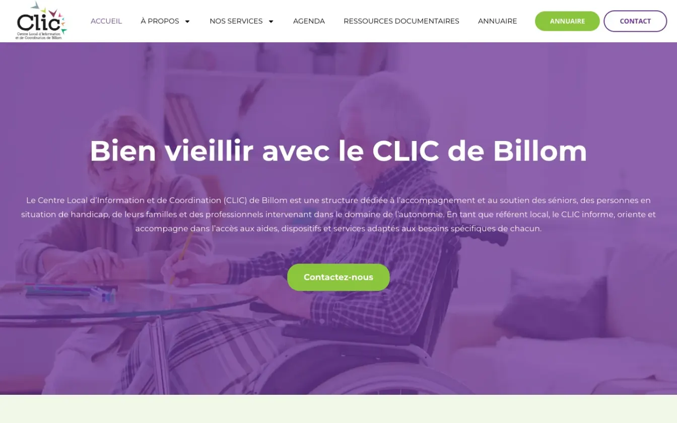 Page d'accueil du site du CLIC de Billom