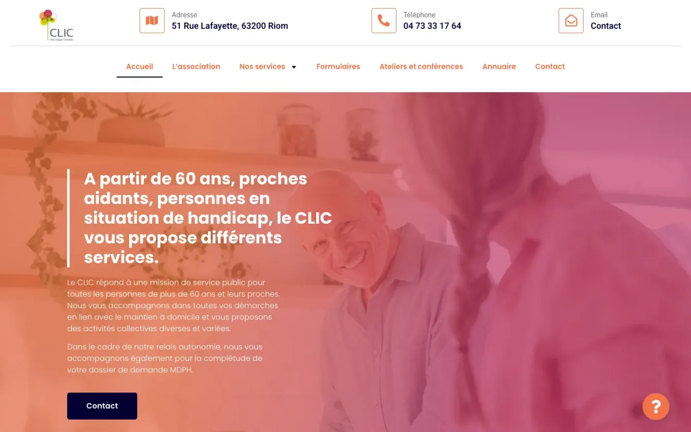 Page d'accueil du site du CLIC de Riom