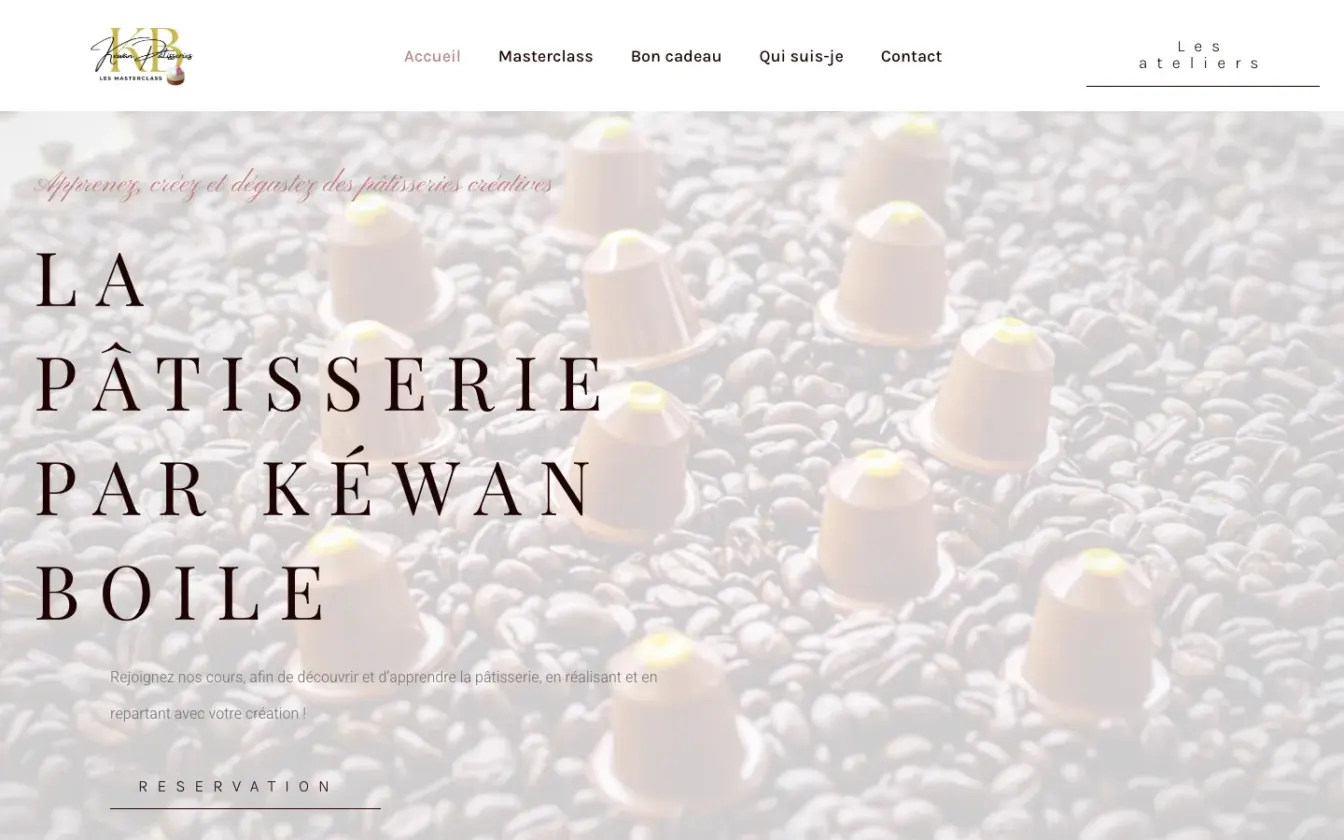 Page d'accueil du site de Kéwan Pâtisseries