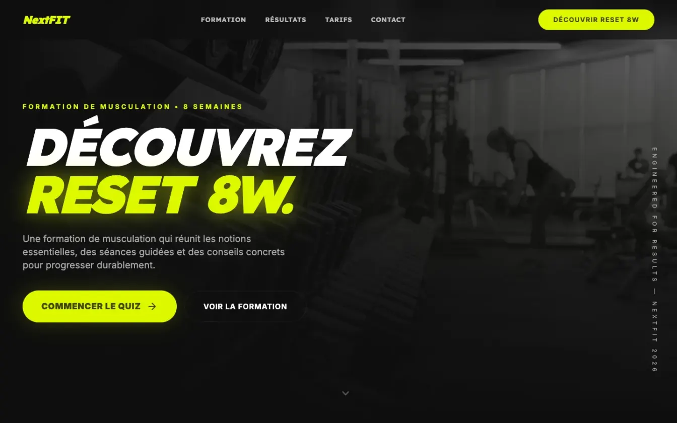 Page d'accueil du site de NextFit