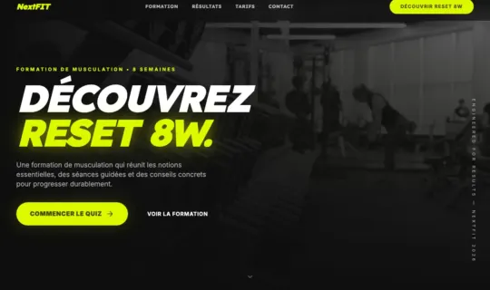 Page d'accueil du site de NextFit